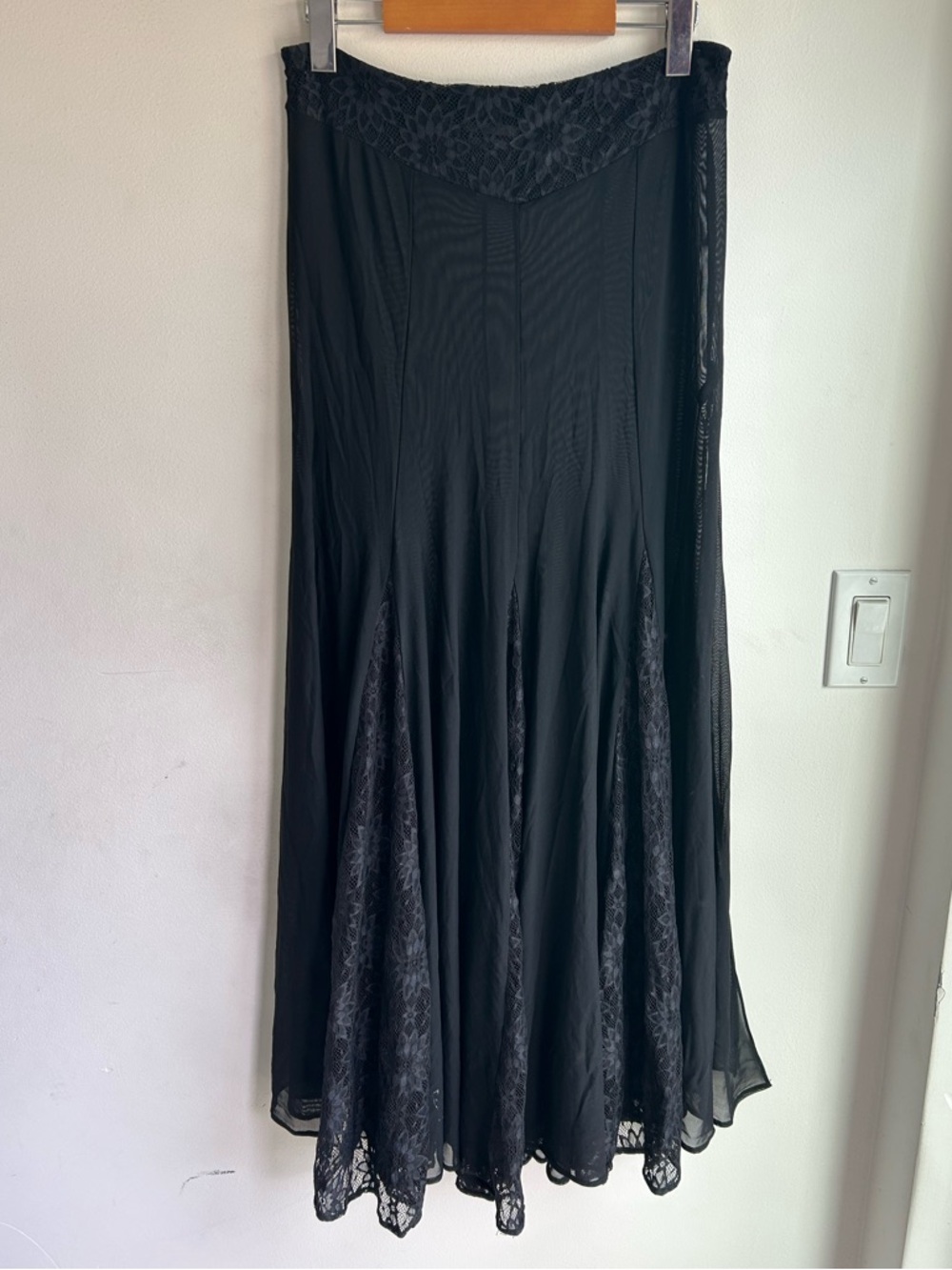 Out From Under black sheer/ lace maxi skirt with long slits. Size medium